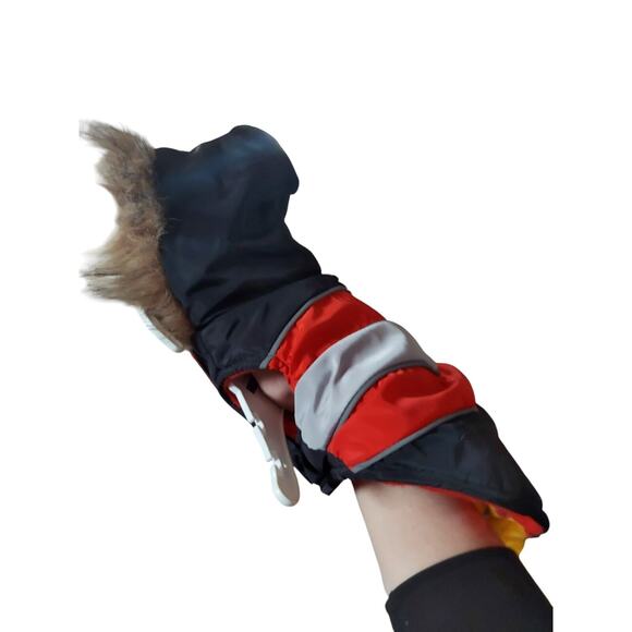 FASHION PET Diagonal Stripe Puffy Coat Red Gray Black XS With Faux Fur - Picture 5 of 6